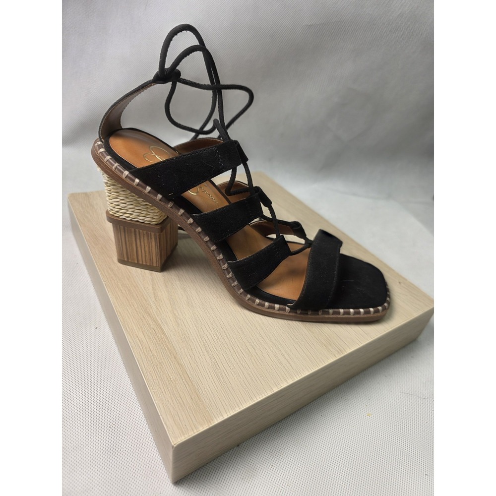 Jessica Simpson Brown Lace-Up Block Heel Gladiator Sandals Woven Detail size 9.5